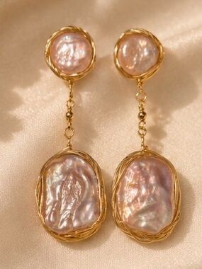 Fresh Water Pink Pearl Drop Earrings — Women Jewelry